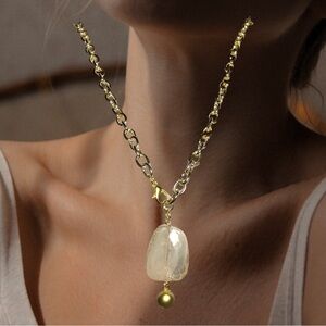 Beaded necklace, gold necklace, white pearl necklace, womens jewelry,